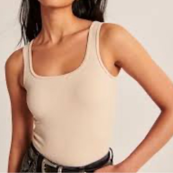 Abercrombie & Fitch Seamless Rib Fabric Tank Bodysuit Beige XL like new - Picture 3 of 4